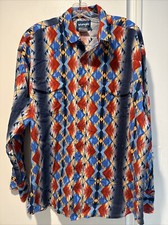 Wrangler Brushpopper Shirt 2xl Aztec Southwest Geometric Pearl Snap Blue Red