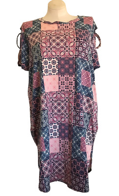 First Love 3X Pink Blue Strappy Open Short Sleeves Soft Gown Lounger Sleepshirt
