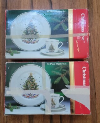 (2) Vtg 1984 Salem China ''Christmas Eve'' Collection 1984 - 12 Piece Starter Set 