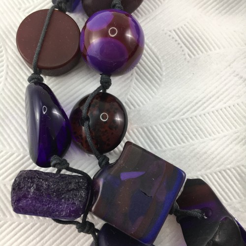 SOBRAL Vintage Purple Asymmetrical Pebble Bead Resin Long Necklace Jackie Brazil - Picture 17 of 24