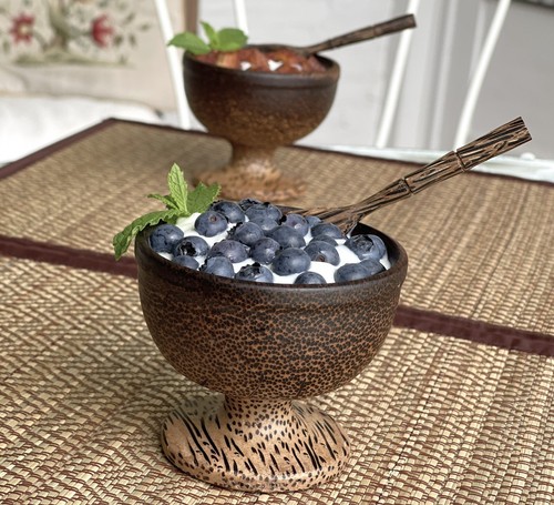 Holz Eisschale und Löffel Set Eisbecher Becher Holzsockel Snack Puddingschale - Bild 11 von 12