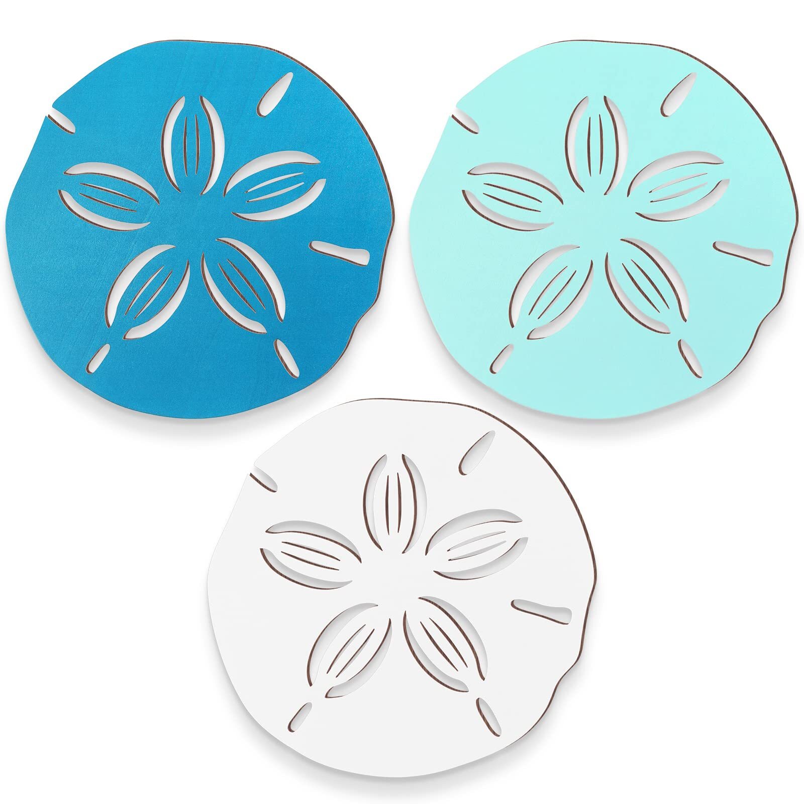 Sand Dollar Wall Decor 3 Pieces Beach Coastal Wall Art Wood Outdoor Ocean San...