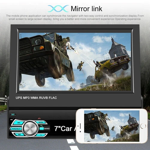 Single 1 Din Car Stereo Radio 7" Flip Out Touch Screen BT GPS Navi WIFI Carplay - Image 4 of 4