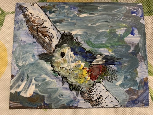 Original Kunstwerk Blauer Vogel Meisen Vögel Tier ACEO Handarbeit signiert vom Künstler - Bild 4 von 7