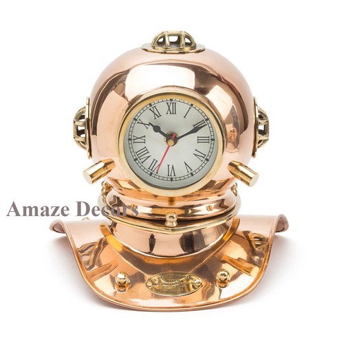 Copper & Brass Divers Diving Helmet Clock Nautical Collectible Desk Decorative - Bild 2 von 5