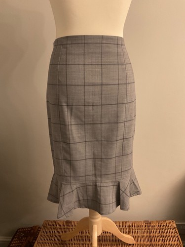 banana republic Light Weight Wool Blend Plaid Ruffle Pencil Skirt uk size 12 - Picture 5 of 7