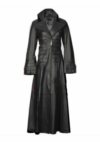 Womens Winter Coat Real Leather Steampunk Style Goth Matrix Trench Coat - Afbeelding 1 van 10