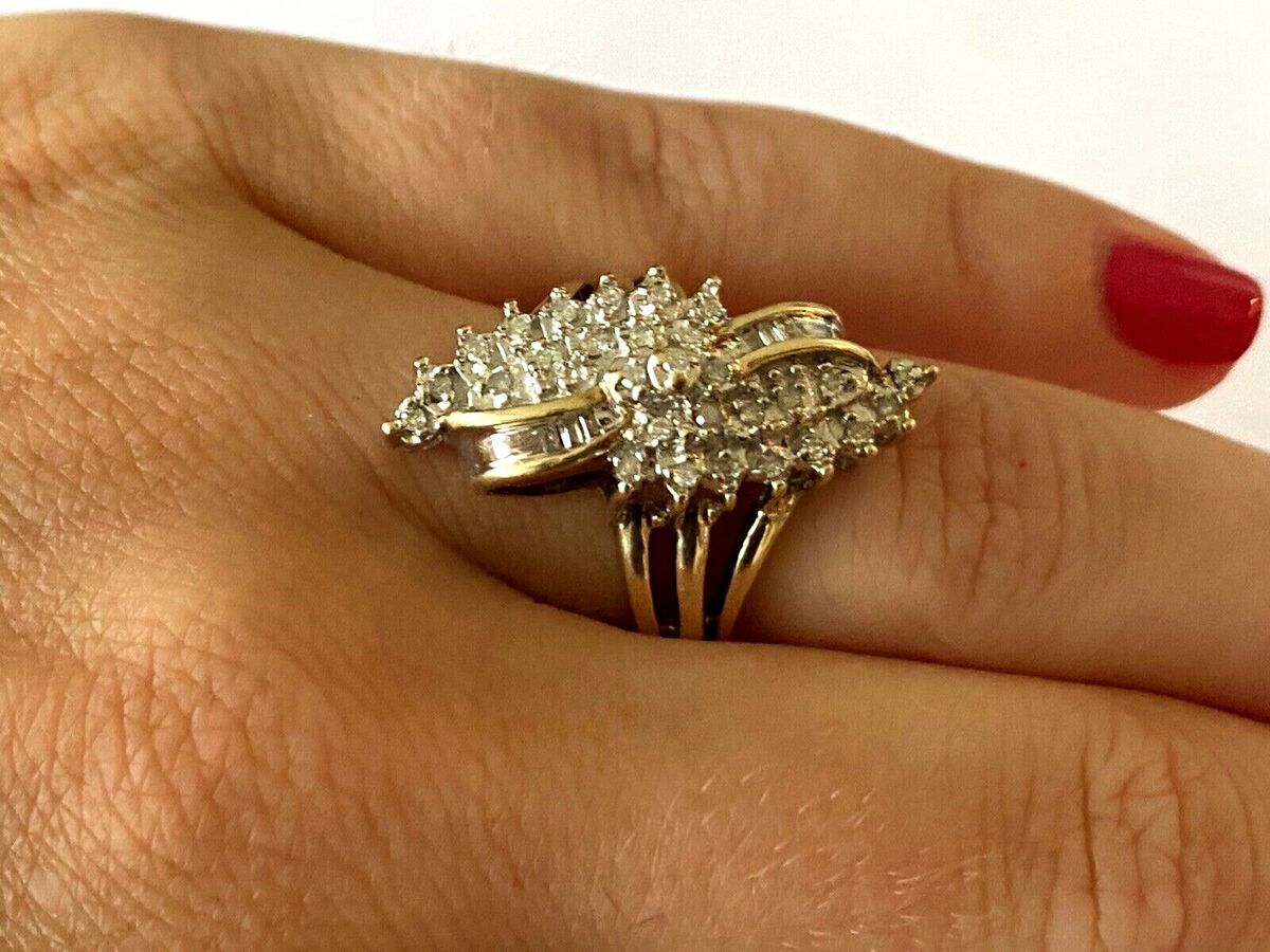 Vintage 10K GTR Yellow Gold 34 Diamond Elongated Cluster Vintage 10K GTR Yellow Gold 34 Diamond Elongated Cluster