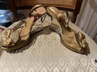 Vintage Betsy Johnson Gold Shoes w/Lucite Wedge Heels, Gold Heart w/Bow Deco 8M — photo 2