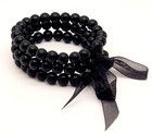 B001 Black Faux Pearl 3 Line Style Fancy Beaded Fashion Party Stretch Bracelets