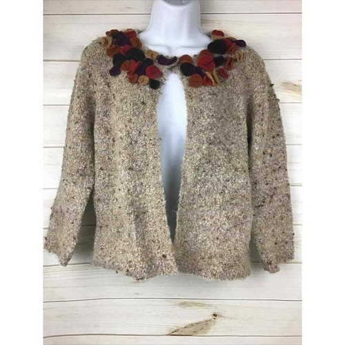 RUBY Rd Women’s 3/4 Sleeve Beige Acrylic Blend 1 Button Cardigan Sweater Sz. S