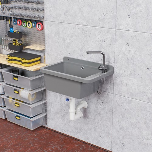 QLS Ausgussbecken 50x34 cm aus Kunststoff mit Siphon Grau Garage Werkstatt - Bild 16 von 56