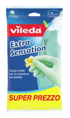 4023103073944 Vileda Extra Sensation Haushaltshandschuhe Grün Baumwolle, Latex 1