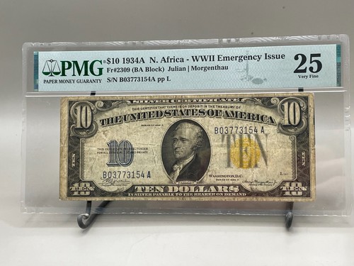 1934-A $10 North Africa Silver Fr. 2309 PMG 25 - Picture 6 of 14