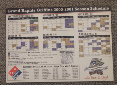 Grand Rapids Michigan Griffins 2000-2001 magnet schedule 5th ...