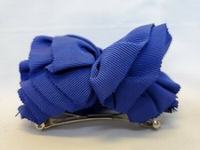 Made In France Barrette Royal Blue Grosgrain Ribbon Bow 2.75" Hair Clip 1980's
