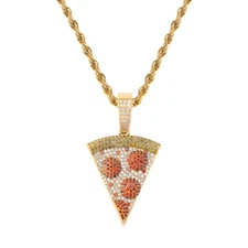 Hip Hop Cartoon Pizza Pendant Necklace for Men and Women AAA+ CZ Cos Jewelry
