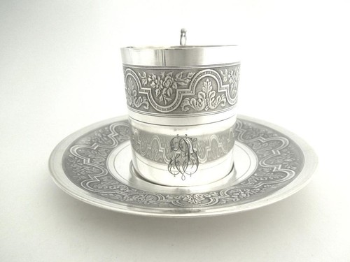 Puiforcat French 950 Silver Coffee Cup & Saucer First Minerva Hallmark - Picture 2 of 10