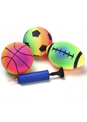 Bright Neon Rainbow -Basketball Football Soccer Balls 5 inch W/pump Age 3+