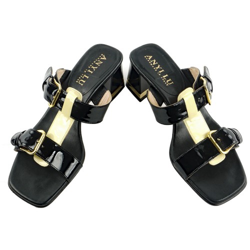 NEW Black ANYI LU Patent Leather Strappy Sandals 37.5 EU 7 US Handmade in ITALY - Picture 6 of 7