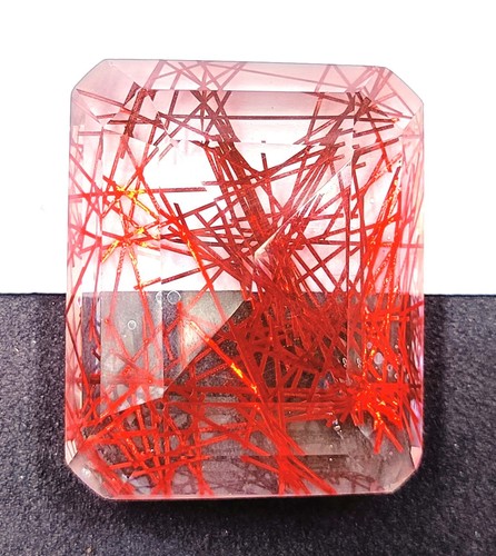 Gorgeous 151.49 Ct Red Rutilated Quartz Certified Emerald Cut Loose Gemstone MKN - Picture 5 of 9
