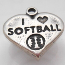 Heart I Love Softball Pendant 925 Sterling Silver 3/4
