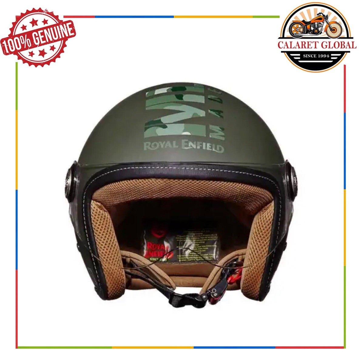 FIT FOR ROYAL ENFIELD MOTORCYCLE OPEN FACE CHOPPER HELMET CAMO MLG BOTTLE  GREEN