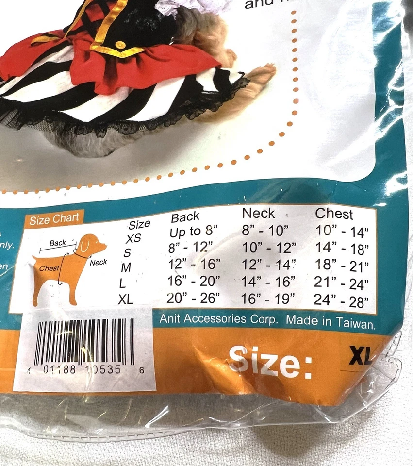 Dog Pirate Costume, Size XL, 20-26 Inches, High Quality Beautiful Details - Image 2 of 4