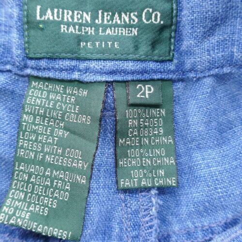 Ralph Lauren Jeans Co Womens Vintage Linen Pants 2 Petite Blue Tapered NEW - Picture 7 of 16