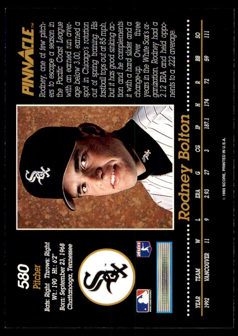 1993 Pinnacle Rodney Bolton Chicago White Sox #580 | eBay