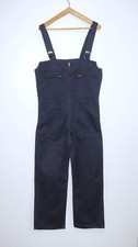 FRENCH ARMY 1980s Dark Blue Work Chore Blend Cotton Bib Overalls Dungarees W35