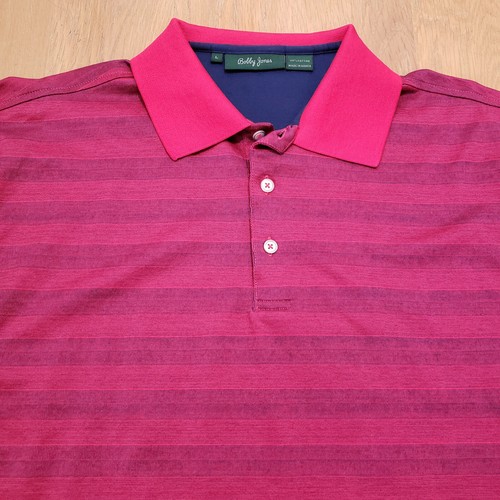 Bobby Jones Golf Shirt Mens Large Red Striped Short Sleeve Polo 100% Cotton - Picture 3 of 14