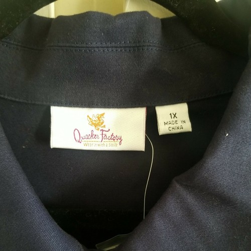 QUACKER FACTORY SHIRT JACKET WITH EMBROID ANCHOR CRYSTAL BUTTONS NAVY , 1X, NWOT - Picture 4 of 8