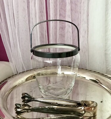 60er WMF Eiswürfelbehälter Eiseimer Eiskübel  Glas Kristallglas versilbert