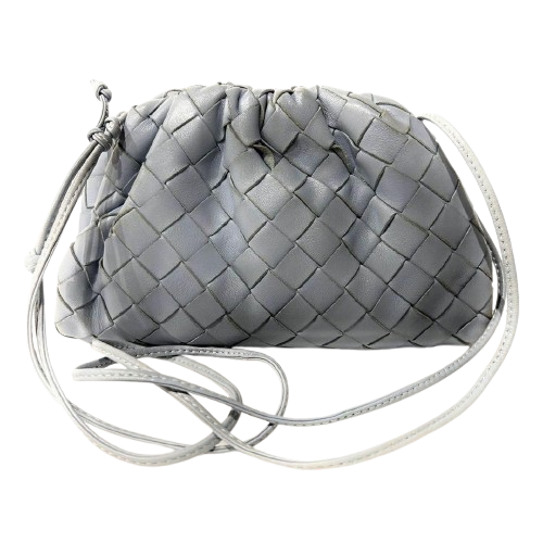 BOTTEGA VENETA Intrecciato Mini Pouch in Light Blue Leather Pre-Owned Excellent Condition  
