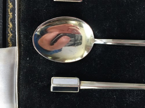1933 Birmingham Set 6 Sterling Silver and Enamel Coffee Spoons Boxed - Picture 3 of 7