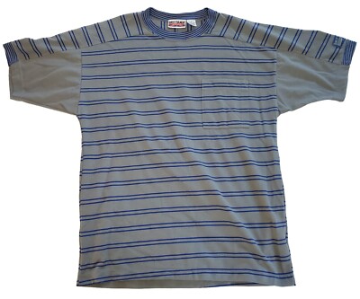 VTG 90s Brittania Gray Blue Striped Single Stitch T-shirt Pocket Tee Mens MED