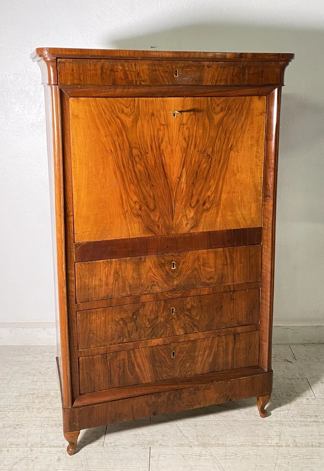 ANTICO SECRETAIRE BIEDERMEIER SEGRETO 1900 LEGNO NOCE RIBALTA SCRITTOIO EPOCA - Immagine 2 di 4