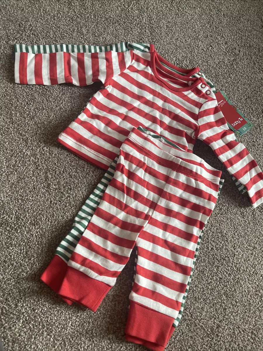 Tu Clothing Baby Christmas Red Green Striped Pyjamas Up To 1 month