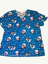 SB Scrubs Christmas Snowman Print V-Neck Top L/G