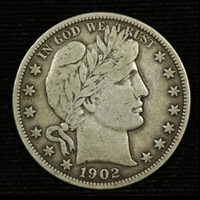 Barber Silver Half Dollar. 1902 P. VF. Lot  9042-75-101