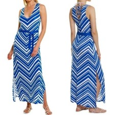 NWT La Blanca Archistripe Swim Cover Up Maxi Dress Blue MISSING BELT Size M