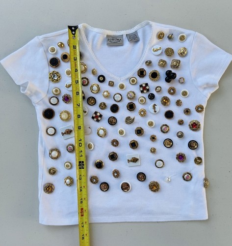 Woman’s Shirt Juniors 10/12 Handmade OOAK Buttons Metal Unique Statement Y2K - Picture 8 of 12