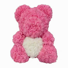 40CM Pink Rose Teddy Bear Bear with White Heart