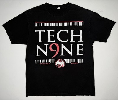 Vintage Tech N9ne Strange Music Barcode Cross Y2K Rap T-Shirt | L