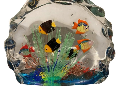 Grande fermacarte vintage Murano pesce oceano corallo acquario arte scultura vetro RARO! - Foto 2 di 5