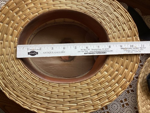 Vintage His & Hers Straw Hats Boater His Switzerland Hers Black Ribbon Unmarked - Picture 8 of 19