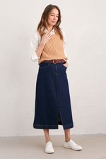 Seasalt Women's Regular Bowline Denim Midi Skirt Dark Rinse Wash