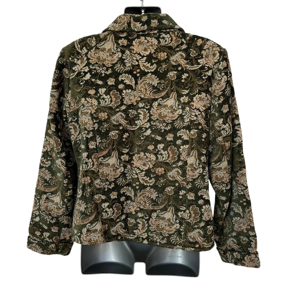 Blazer de vestir vintage de granero tapiz verde tostado chaqueta floral para mujer talla 12 Foto 2 de 4