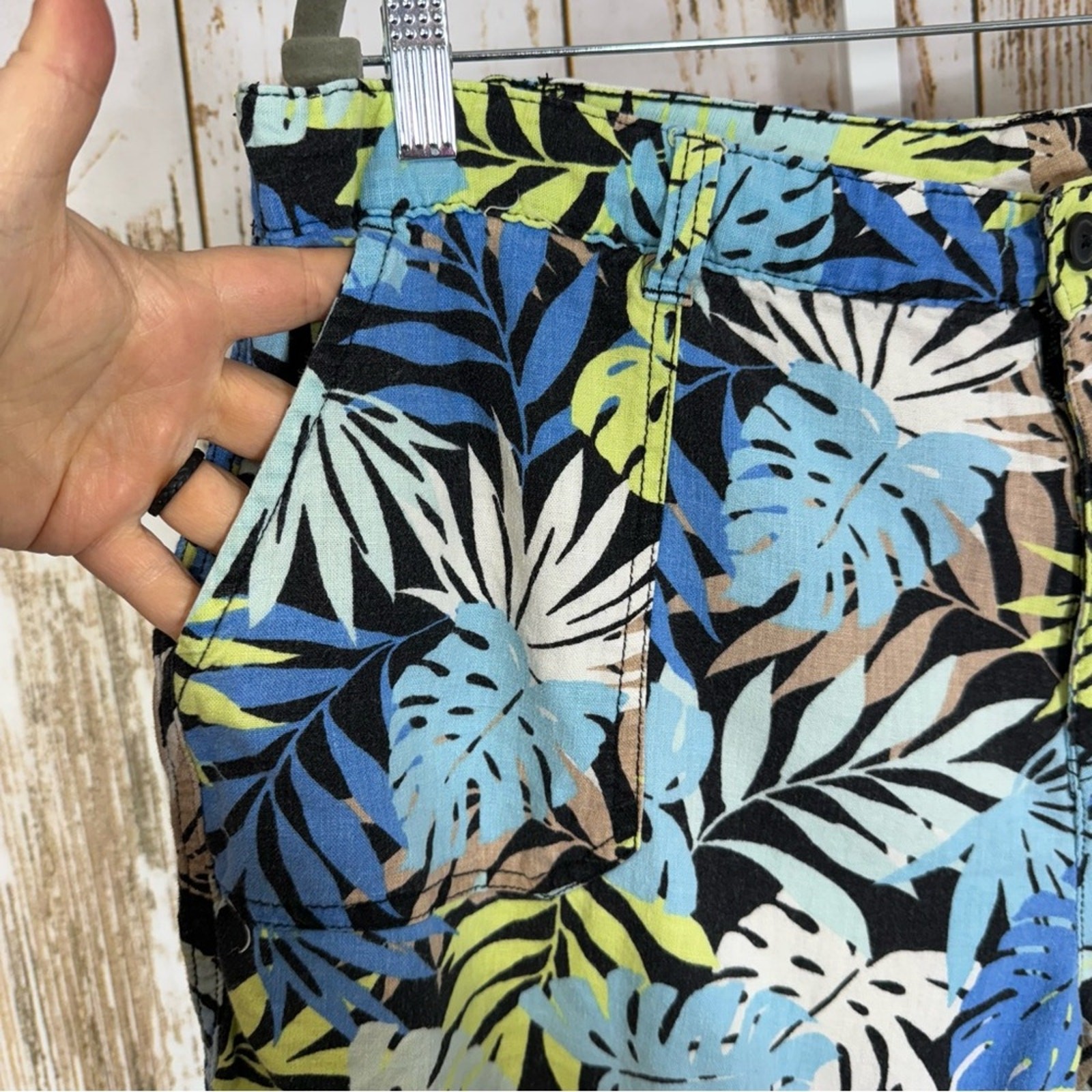 Basic Editions, Tropical Leaf Print Linen Blend W… - image 2